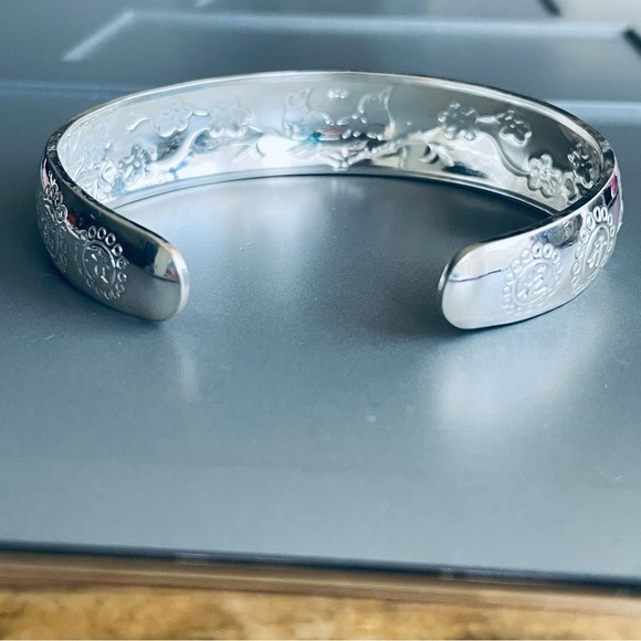 Vintage Birds Flowers Textured Sterling Silver Chinese Japanese Cuff Bra… - Picture 6 of 10